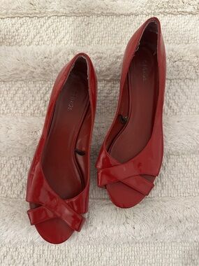 George Red Patent Peep-Toe Flats with Crossover Detail